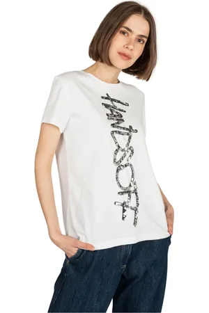 Patrizia Pepe Tops, Dames, Wit, S, Pailletten, T-shirt met pailletten