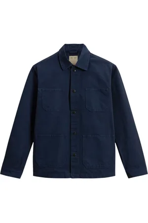 Woolrich Jassen, Heren, Blauw, S, Katoen, Blauwe Overshirt Knoopsluiting Voorzakken