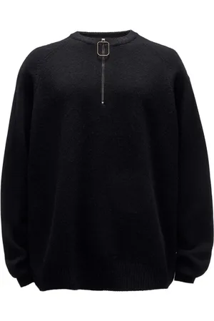 J.W.Anderson Truien, Heren, Zwart, M, Wol, Zwarte Merino Wol Trui met Ronde Hals