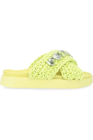 INUIKII Schoenen, Dames, Groen, 37 EU, Woven Stones Lime Slippers