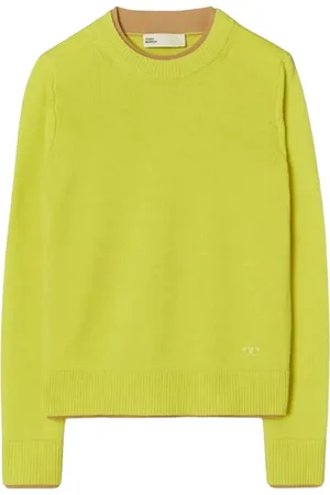 Tory Burch Truien, Dames, Groen, S, Kasjmier, Double Layer Cashmere Crewneck
