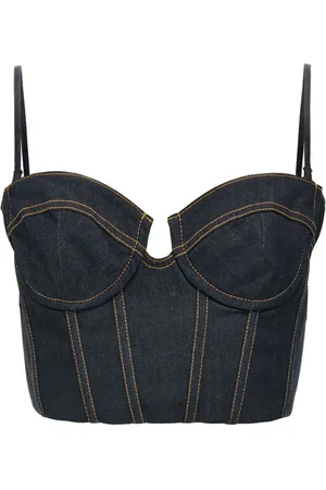ZIMMERMANN Tops, Dames, Blauw, S, Denim, Denim Corset Top met Ruches
