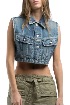 Replay Jassen, Dames, Blauw, XS, Katoen, Blauwe Gilet Armilla Stijl