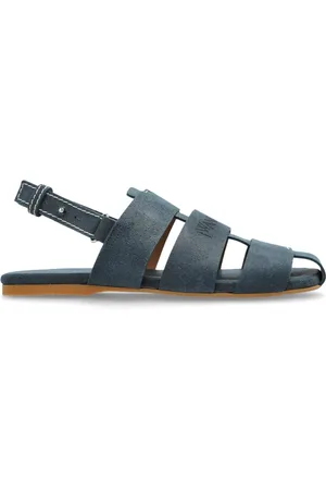 J.W.Anderson Schoenen, Dames, Blauw, 37 1/2 EU, Leer, Stripe Flat Sandal