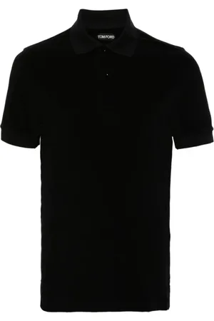 Tom Ford Tops, Heren, Zwart, M, Katoen, Zwarte Badstof Polo Shirt
