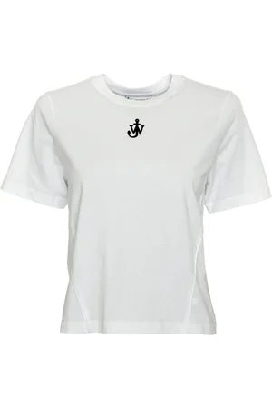 J.W.Anderson Tops, Dames, Wit, L, Katoen, Anchor Embroidery T-shirt met korte mouwen