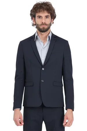 Patrizia Pepe Jassen, Heren, Blauw, S, Polyester, Elegante heren blazer middernachtblauw vlieg logo pin detail