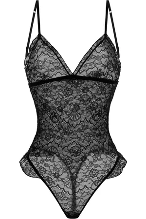 John Richmond Tops, Dames, Zwart, S, Body van geborduurd kant