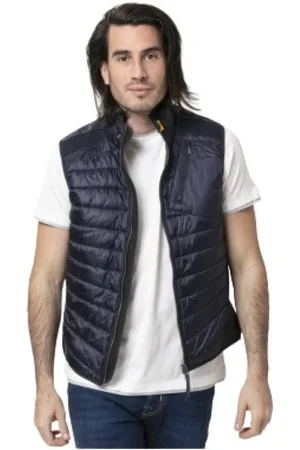 Parajumpers Jassen, Heren, Blauw, L, Polyester, Marineblauw Gewatteerd Mouwloos Jack met Hoge Kraag