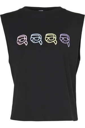 Karl Lagerfeld Tops, Dames, Zwart, S, Leer, Sleeveless Tank Top
