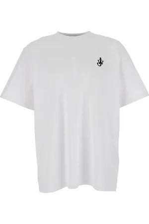 J.W.Anderson Tops, Heren, Wit, XL, Katoen, Wit Logo Geborduurd T-shirt met Ronde Hals