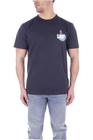 Woolrich Tops, Heren, Blauw, S, Katoen, Logo Front T-shirt