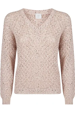 ELEVENTY Truien, Dames, , L, Katoen, V-hals Katoenmix Metallic Trui
