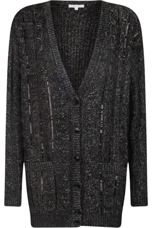 Patrizia Pepe Truien, Dames, Grijs, S, Polyester, Grijze Gebreide Cardigan met Lamé Details