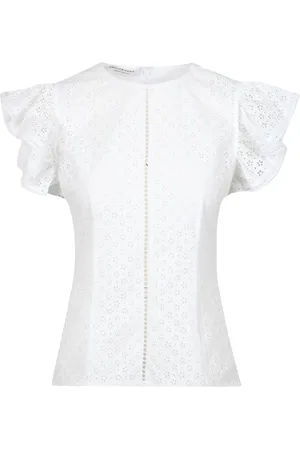 Serafini Blouses & Shirts, Dames, Wit, S, Katoen, Blouse met ruches en ronde hals