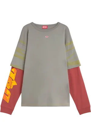 Diesel Tops, Heren, Grijs, L, Gedurfde Rode Longsleeve Grafische Tee