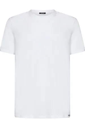 Tom Ford Tops, Heren, Wit, S, Katoen, Geribbelde T-shirt met ronde hals