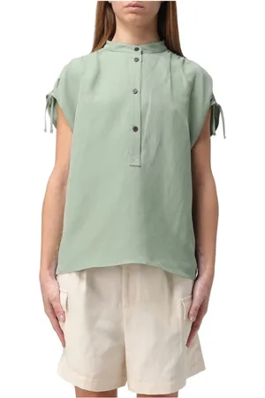 Woolrich Tops, Dames, Groen, M, Linnen, Mouwloze Geruite Blouse