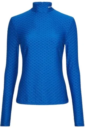 Karl Lagerfeld Truien, Dames, Blauw, M, Polyester, Textured Mock Neck Top