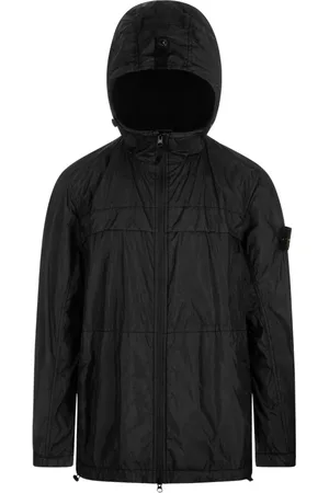 Stone Island Jassen, Heren, Zwart, S, Nylon, Zwarte Hooded Nylon Jas