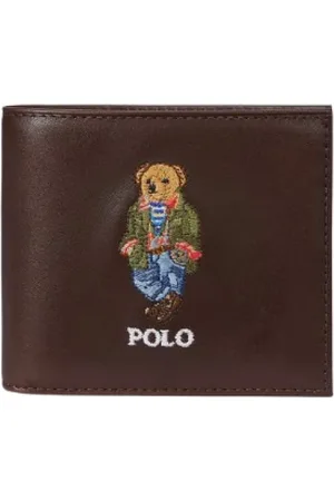 Ralph Lauren Accessoires, Heren, Bruin, ONE Size, Leer, Polo Bear Leren Portemonnee