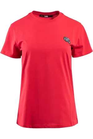 Karl Lagerfeld Tops, Dames, Rood, M, Katoen, Ikon Glitter Karl T-shirt