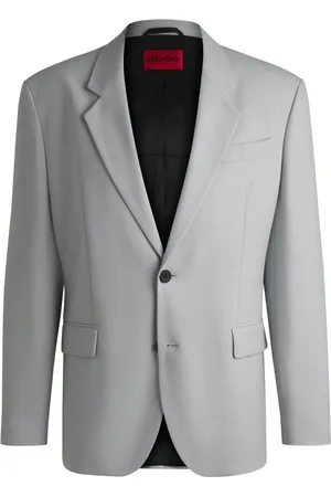 HUGO BOSS Jassen, Heren, Grijs, L, Polyester, Elastisch Twill Jasje