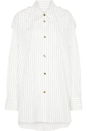 Khaite Blouses & Shirts, Dames, Wit, S, Katoen, Verticale Streep Poplin Overhemd