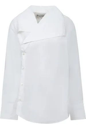 J.W.Anderson Blouses & Shirts, Dames, Wit, S, Katoen, Witte Oversized Asymmetrische Kraag Shirt