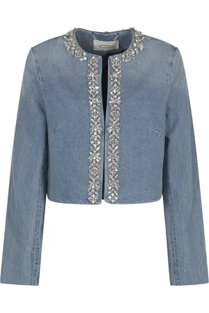 ZIMMERMANN Jassen, Dames, Blauw, L, Denim, Crush Embellished Denim Jas