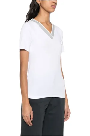 PESERICO SIGN Tops, Dames, Wit, M, Katoen, T-shirt met V-hals en korte mouwen