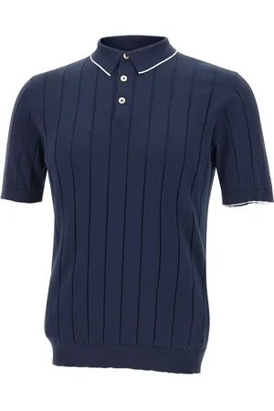 ELEVENTY Tops, Heren, Blauw, M, Katoen, Blauw Poloshirt met Witte Piping