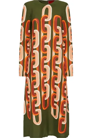 La DoubleJ Kleedjes, Dames, Veelkleurig, L, Long Sleeve Midi Swing Jurk