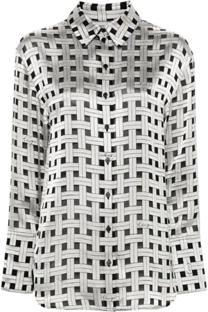 Kenzo Blouses & Shirts, Dames, Grijs, S, Satijn, Satijnen Weefsel Logo Print Shirt