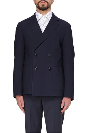 HUGO BOSS Jassen, Heren, Blauw, S, Wol, Gestreepte Double-Breasted Jas