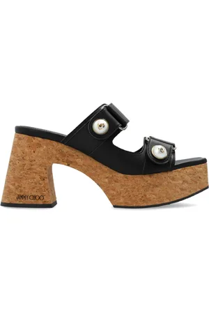 Jimmy Choo Schoenen, Dames, Zwart, 41 EU, Leer, Heeled Slippers Fayence 95