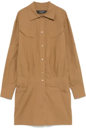 FEDERICA TOSI Kleedjes, Dames, Groen, XS, Katoen, Midi Poplin Jurk Goudbruin