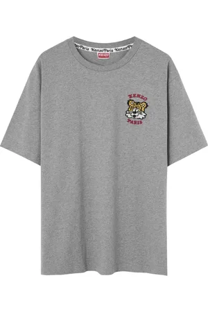 Kenzo Tops, Heren, Grijs, L, Katoen, Geborduurde T-shirt `Verdy Market`