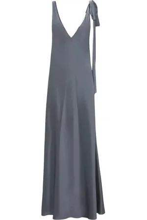 J.W.Anderson Kleedjes, Dames, Grijs, S, Zijden Maxi Jurk met V-hals