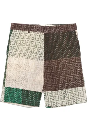 Fendi Korte broeken, Heren, Veelkleurig, M, Linnen, Bruine Linnen Logo Shorts