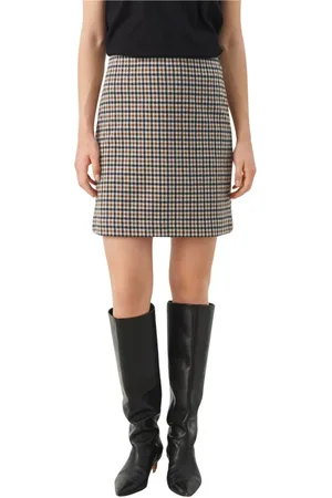 Part Two Rokken, Dames, Bruin, M, Polyester, Bruine Geruite Rok met Klassieke Pasvorm en Elastische Tailleband