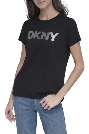 DKNY Tops, Dames, Zwart, M, Katoen, Gemengde Versierde T-shirt