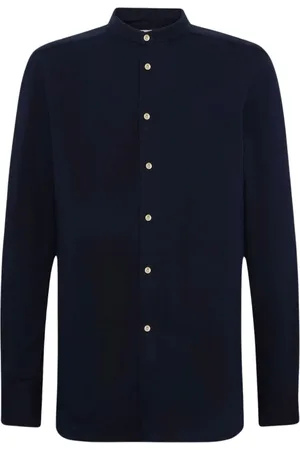 Kiton Overhemden, Heren, Blauw, XL, Katoen, Marineblauw overhemd met mandarijnkraag