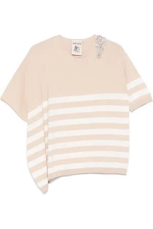 SEMICOUTURE Tops, Dames, Roze, S, Gestreepte kristal versierde trui