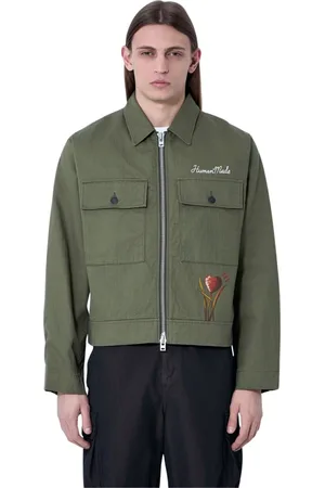 HUMAN MADE Jassen, Heren, Groen, L, Katoen, Logo Militair Jack