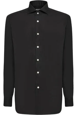 Kiton Overhemden, Heren, Zwart, L, Katoen, Zwart katoenen overhemd met handgesneden knopen