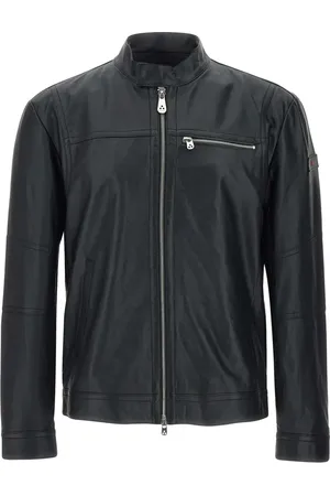 Peuterey Jassen, Heren, Zwart, L, Leer, Zwarte Leren Bikerjas Saguaro