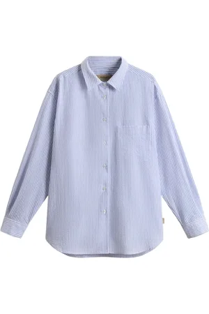 Woolrich Blouses & Shirts, Dames, Blauw, S, Helderblauw Pinstripe Button-Up Shirt