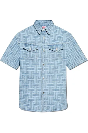 Kenzo Overhemden, Heren, Blauw, S, Denim, Denim overhemd met korte mouwen