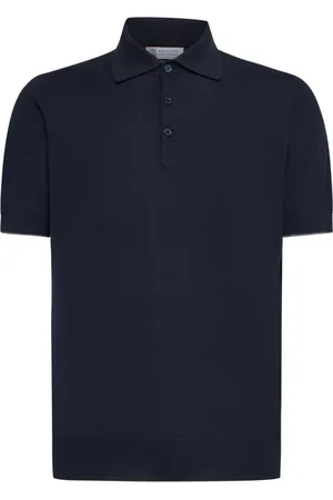 Brunello Cucinelli Tops, Heren, Blauw, M, Katoen, Blauw Poloshirt met Puntkraag